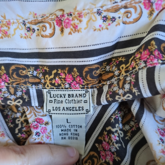 Lucky Brand Vintage 70s Fleur de Lis Pattern Button Down Shirt Size Large - Picture 7 of 9